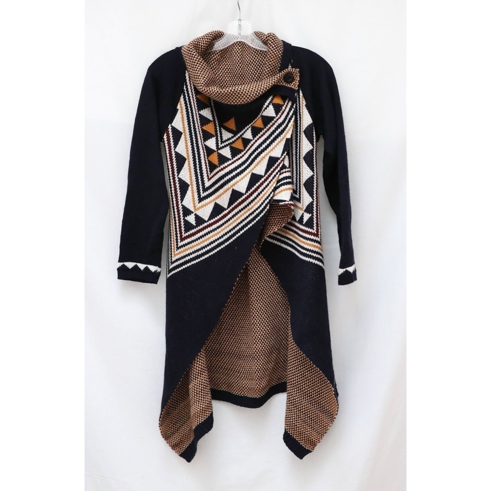 Polka Dots Western Waterfall Cardigan Aztec print duster longline Blue Black OS